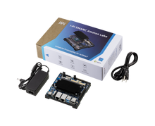 画像をギャラリービューアに読み込む, Product box including I-Pi SMARC Amston Lake (Intel Atom® x7433RE quad core SoC) prototype dev kit, 110/220 VAC to 12VDC adapter, power cable