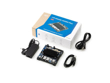 画像をギャラリービューアに読み込む, Product box including I-Pi SMARC IMX8M Plus dev kit (NXP i.MX 8M Plus SoC), 110/220 VAC to 19VDC adapter, power cable 30 cm, and micro USB cable