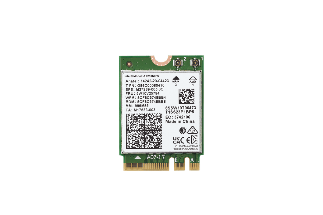 Intel Wi-Fi 6E AX210 M.2 Module front view.